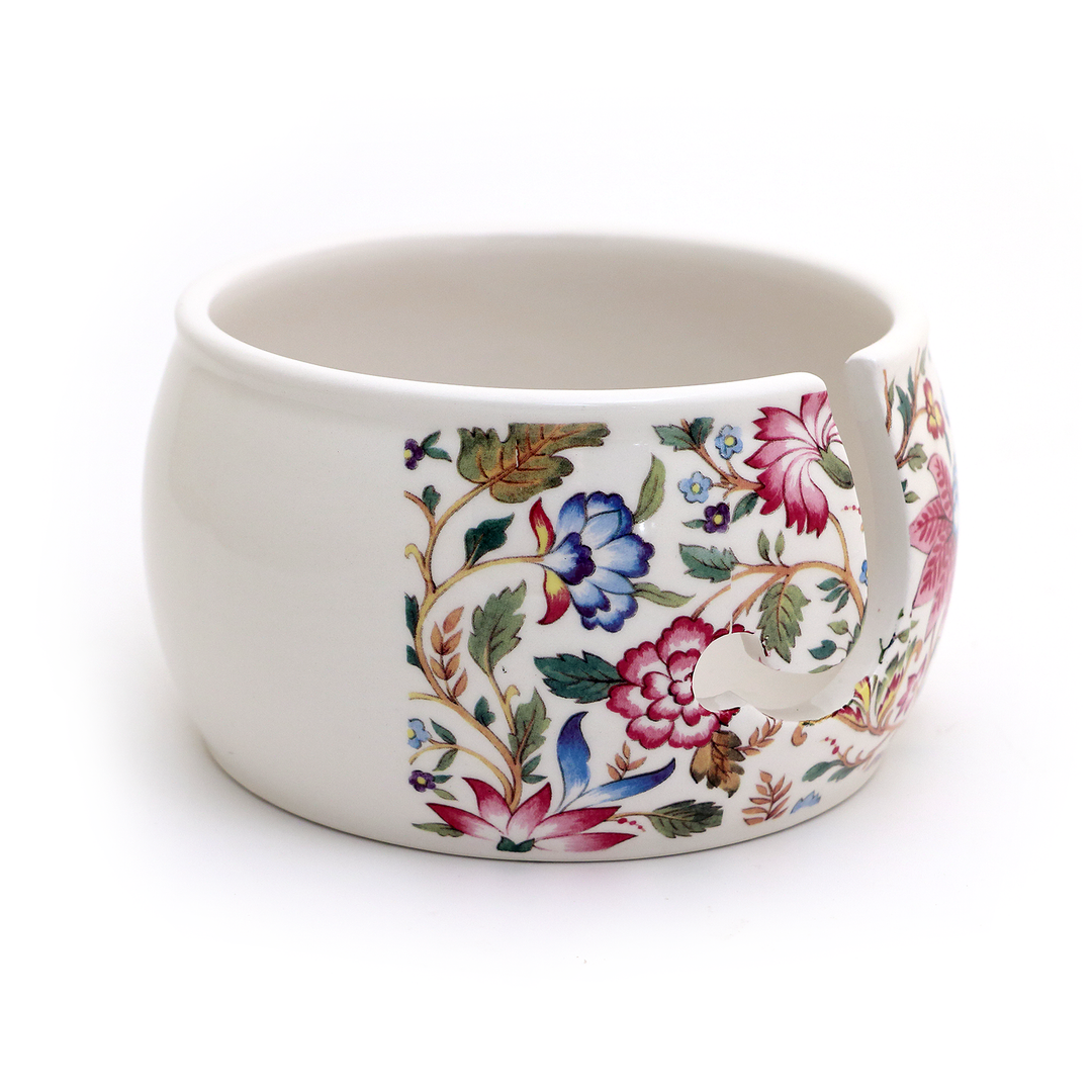 Ceramic Yarn Bowl, Vintage tapestry pattern