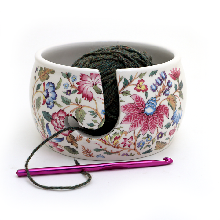 Ceramic Yarn Bowl, Vintage tapestry pattern
