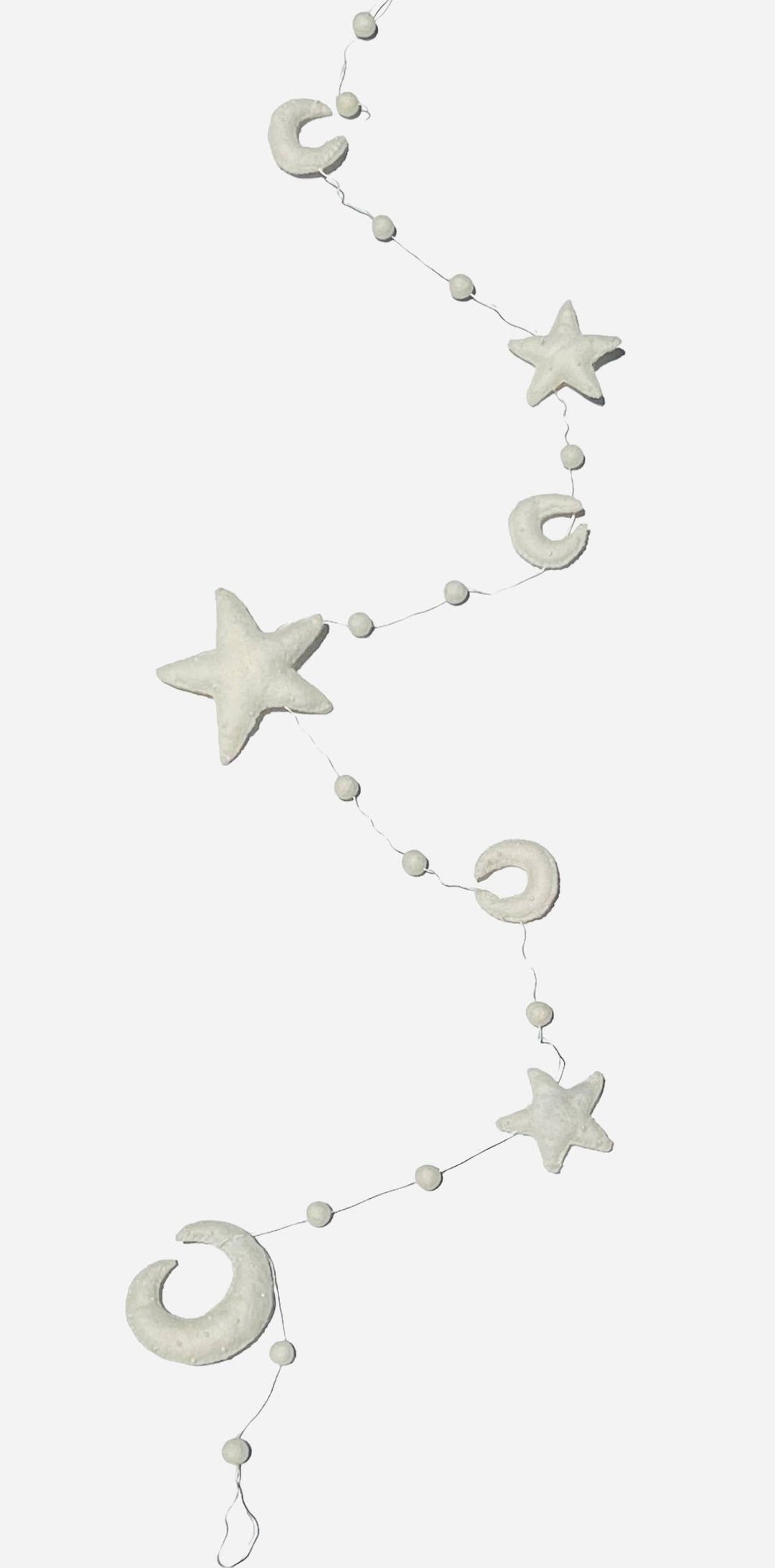 60" Felt ornament garland, MOON & Stars cream