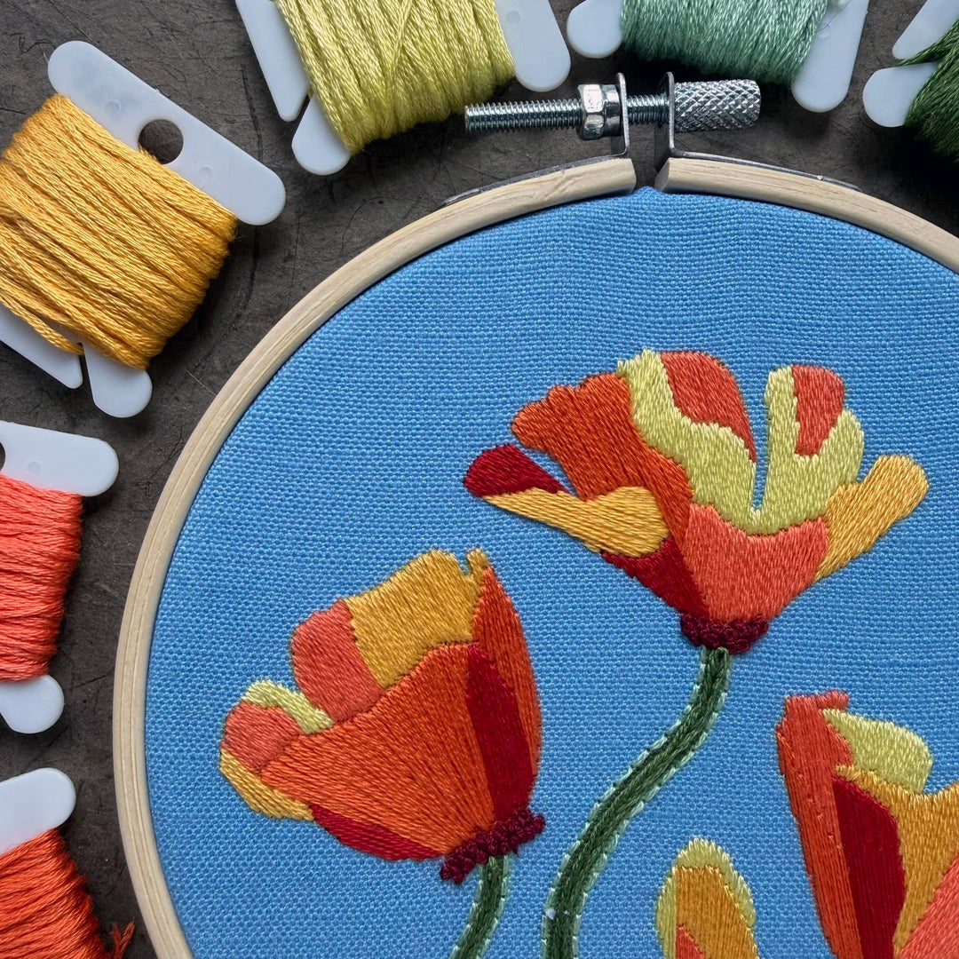 DIY Embroidery Kit - California Poppy (5")