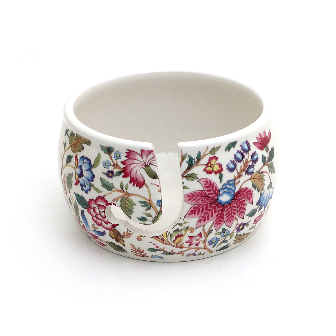 Ceramic Yarn Bowl, Vintage tapestry pattern