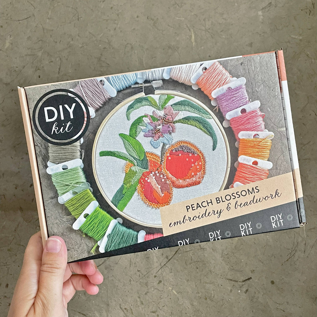 DIY Embroidery and Beadwork Kit - Peach Blossoms (5")