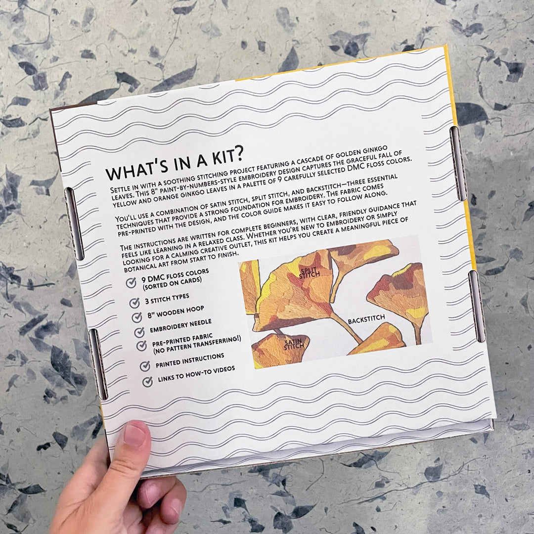 DIY Embroidery Kit - Ginkgo Leaves (8")