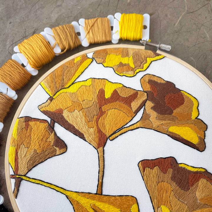 DIY Embroidery Kit - Ginkgo Leaves (8")