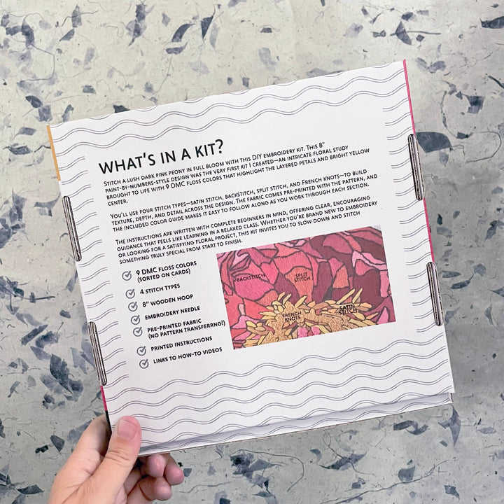 DIY Embroidery Kit - Peony (8")