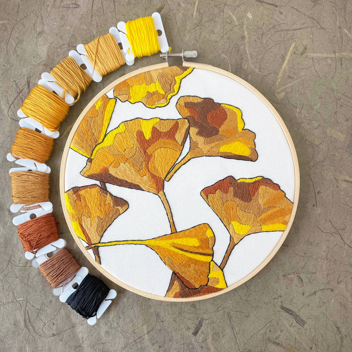 DIY Embroidery Kit - Ginkgo Leaves (8")