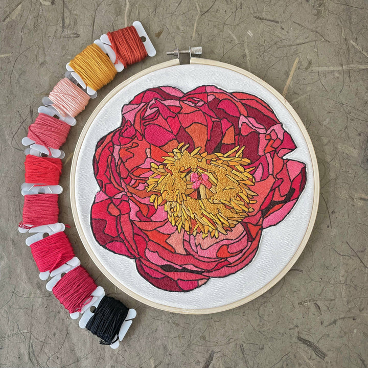 DIY Embroidery Kit - Peony (8")