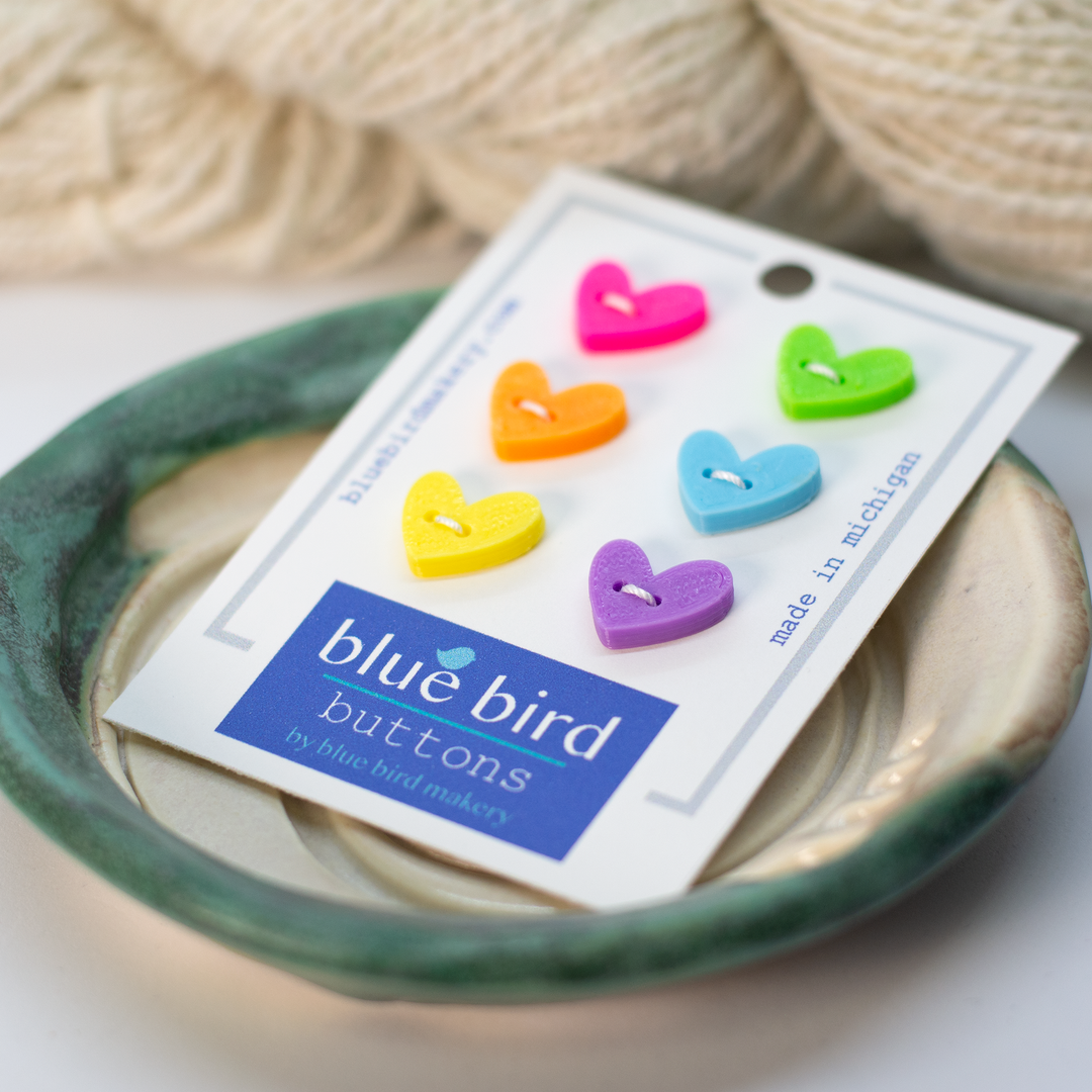 12mm Heart Buttons : Neon Rainbow