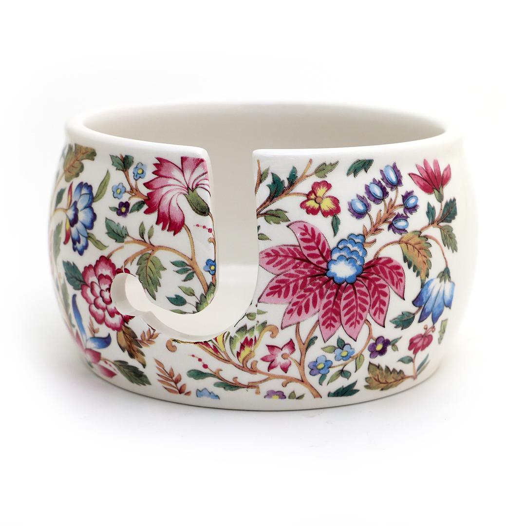 Ceramic Yarn Bowl, Vintage tapestry pattern