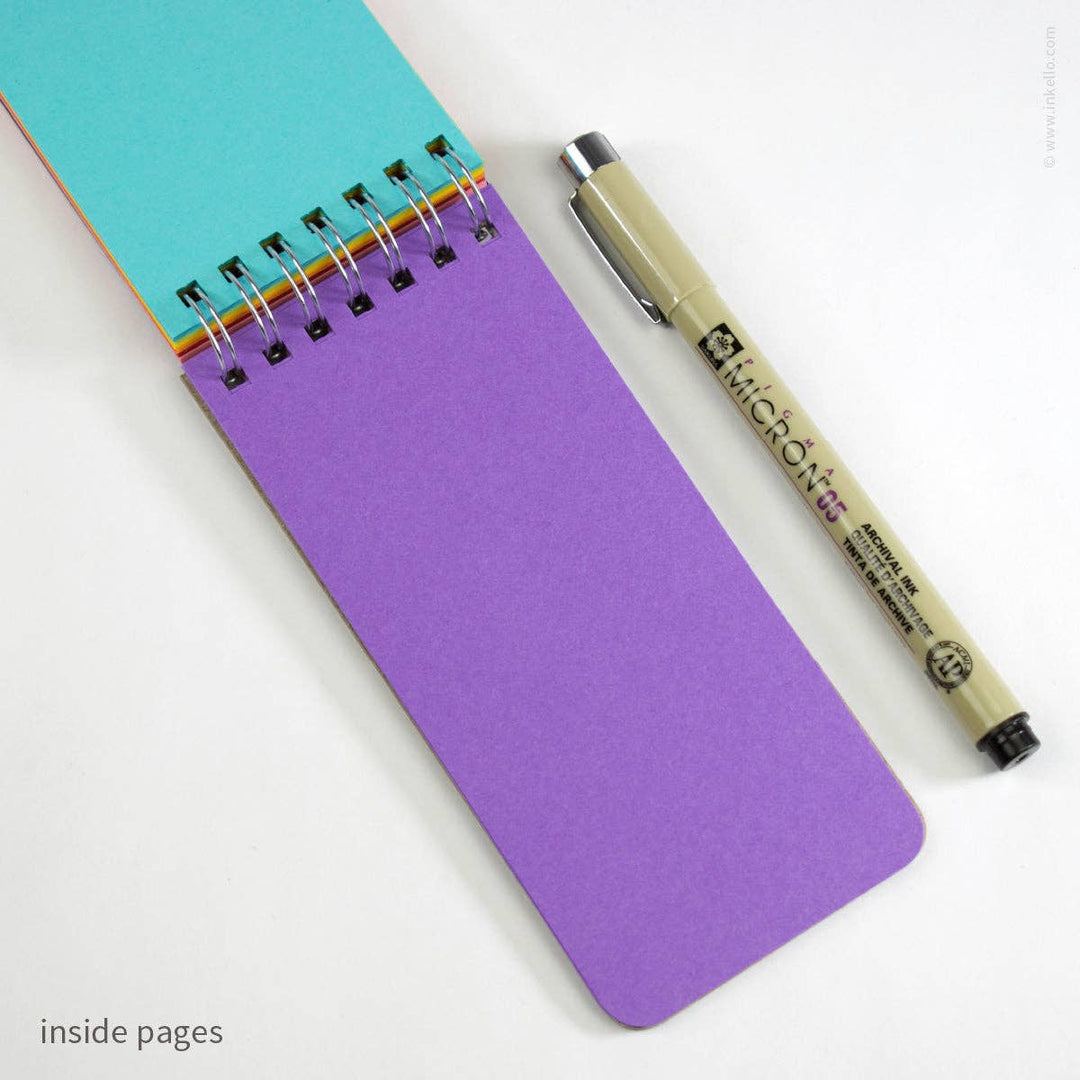 Small Black Spiral Notepad With Bursts + Rainbow Pages