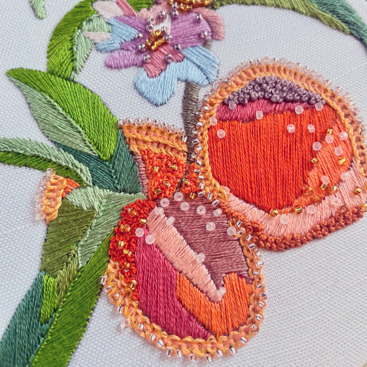 DIY Embroidery and Beadwork Kit - Peach Blossoms (5")