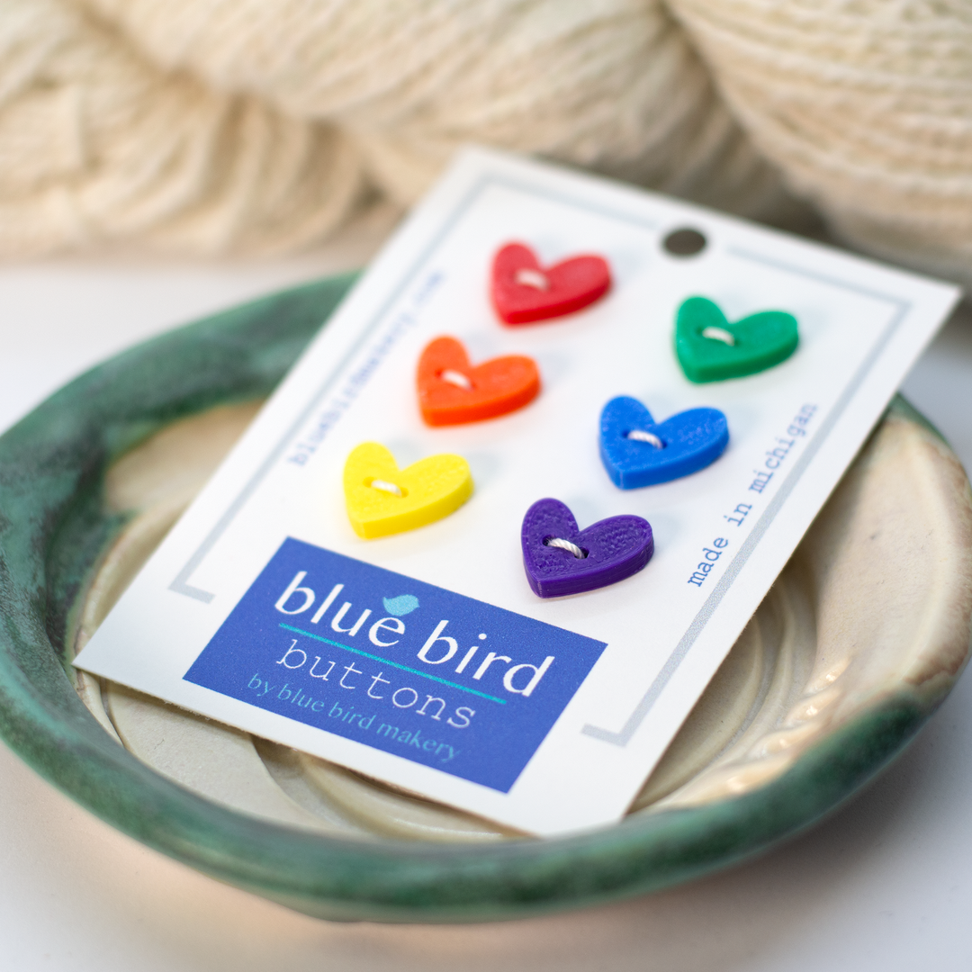12mm Heart Buttons : Rainbow