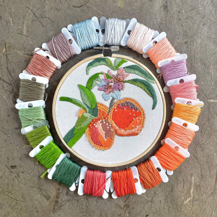 DIY Embroidery and Beadwork Kit - Peach Blossoms (5")