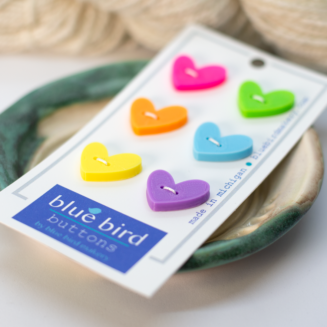 20mm Heart Buttons : Neon Rainbow