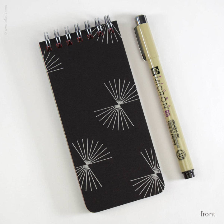 Small Black Spiral Notepad With Bursts + Rainbow Pages