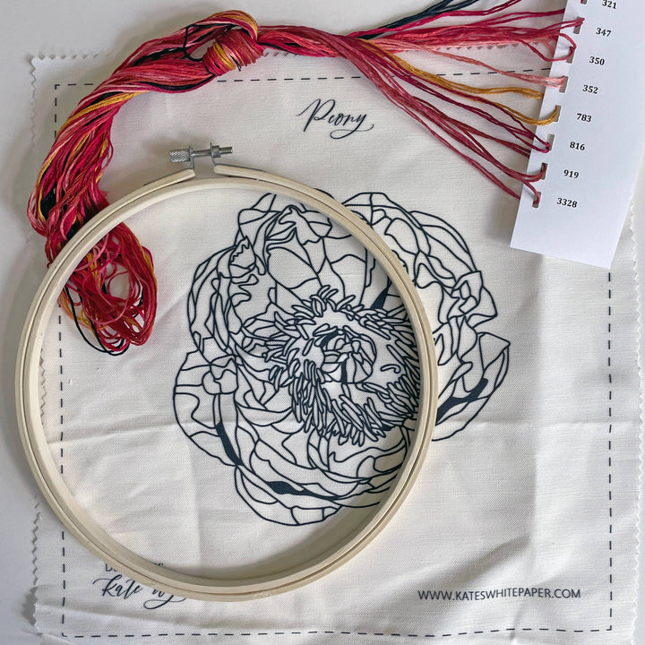 DIY Embroidery Kit - Peony (8")