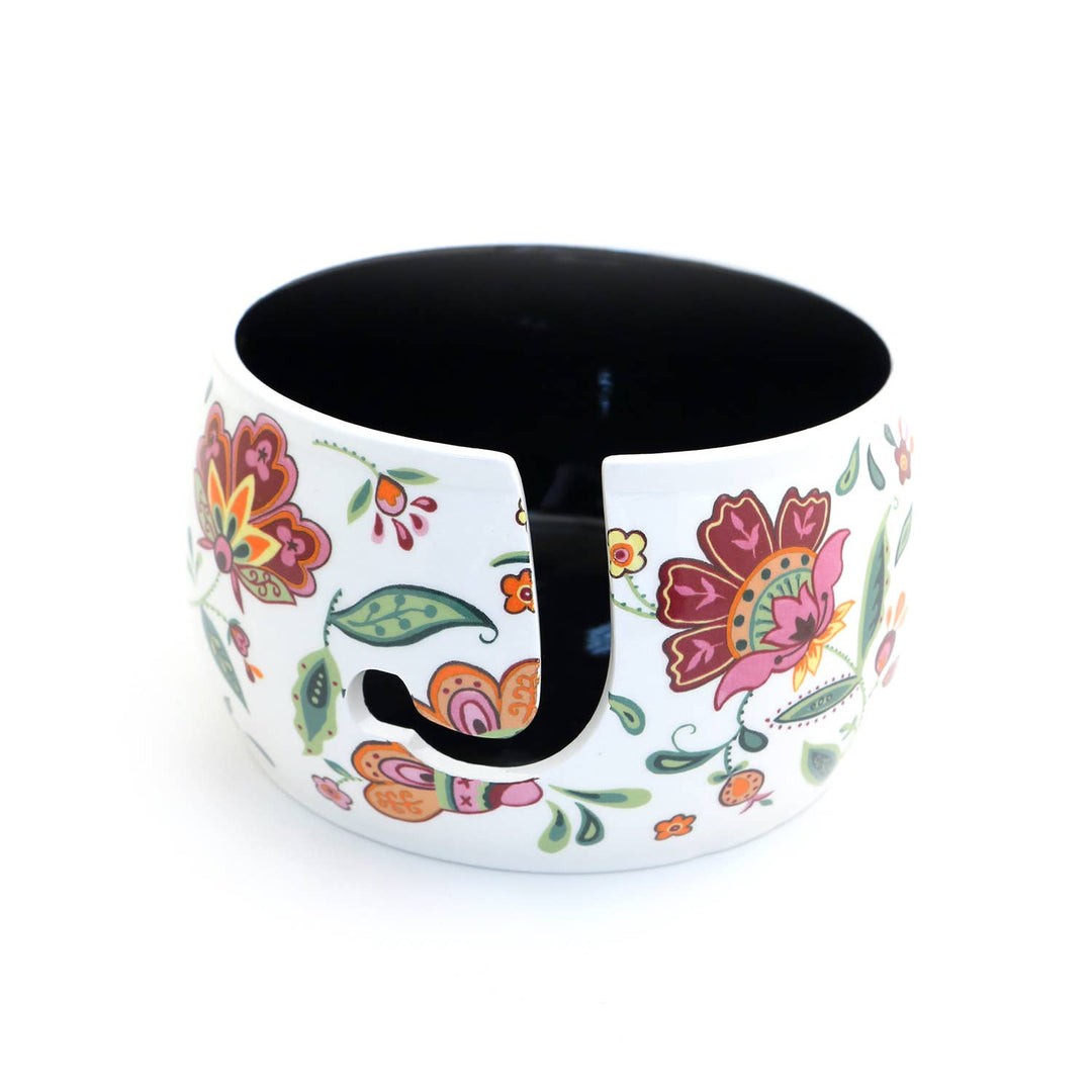 Vintage Applique Ceramic Yarn Bowl, applique pattern