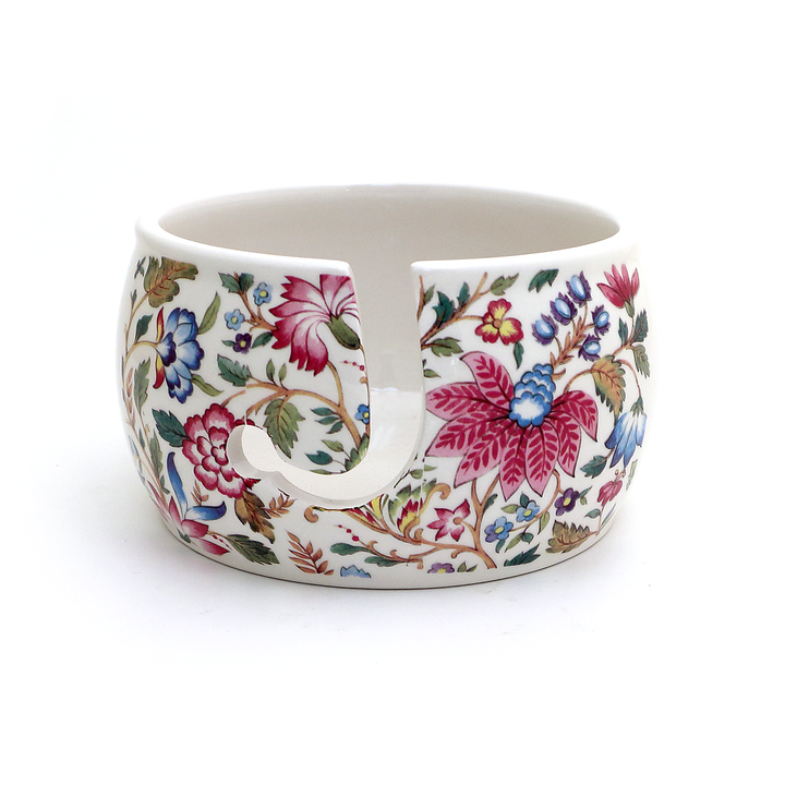Ceramic Yarn Bowl, Vintage tapestry pattern