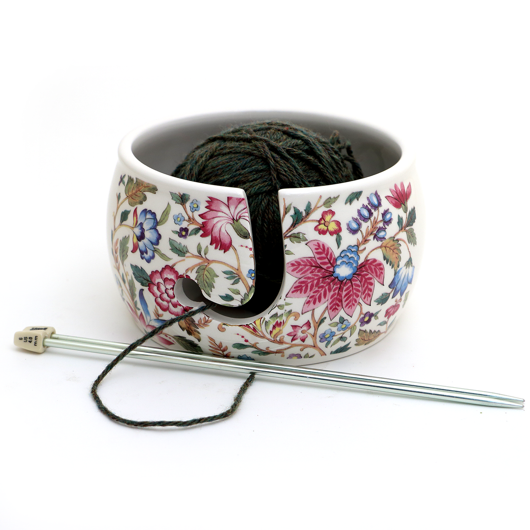 Ceramic Yarn Bowl, Vintage tapestry pattern