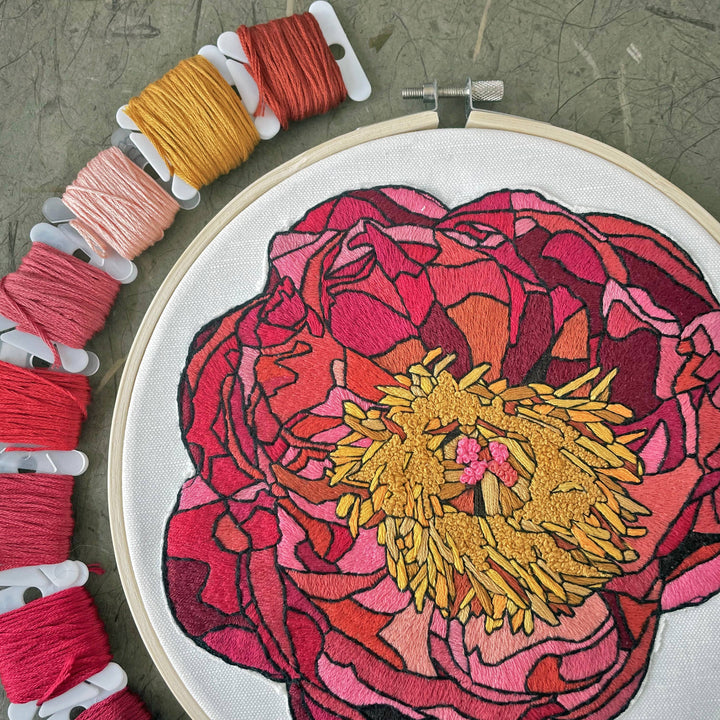 DIY Embroidery Kit - Peony (8")